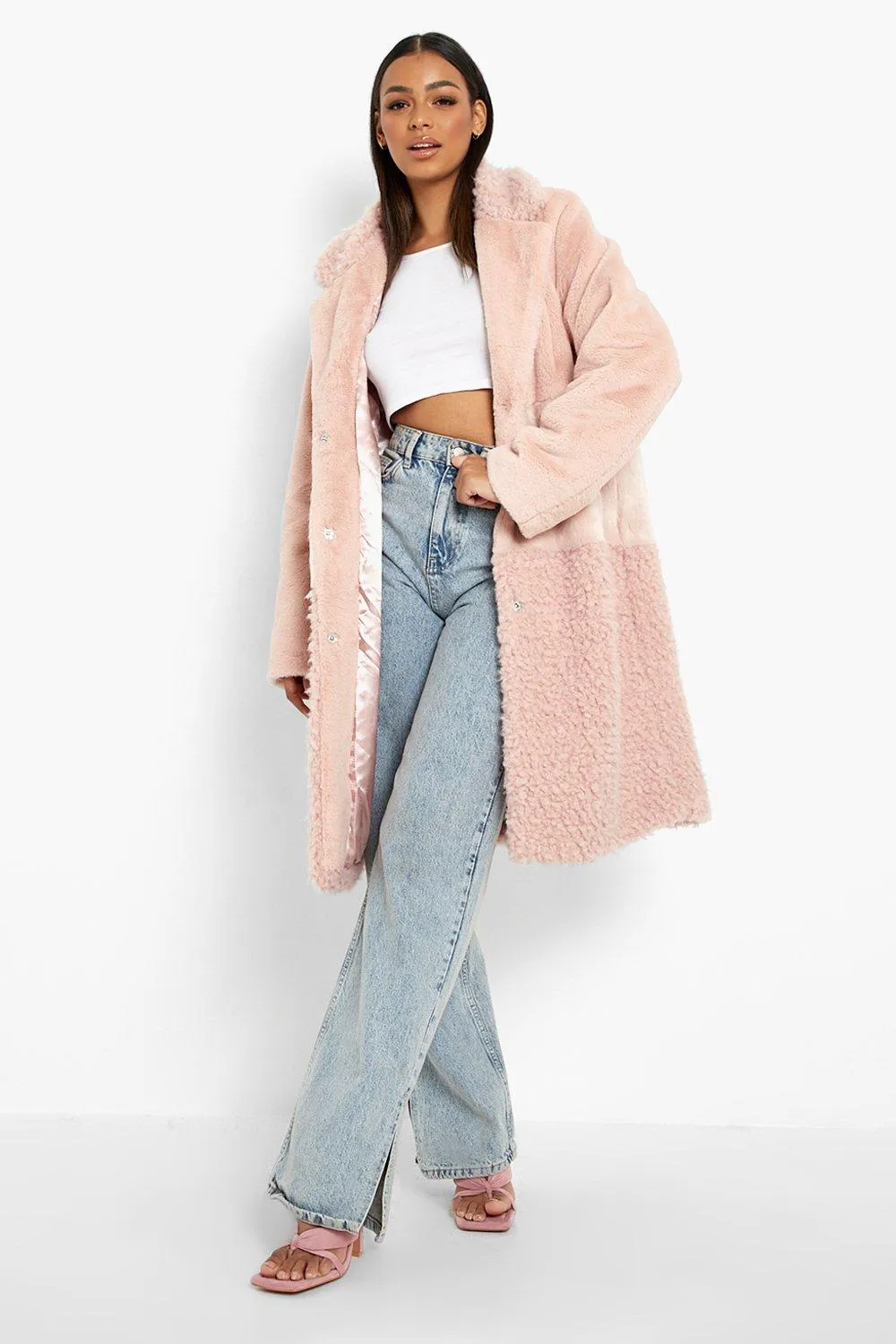 Faux Fur Contrast Texture Coat