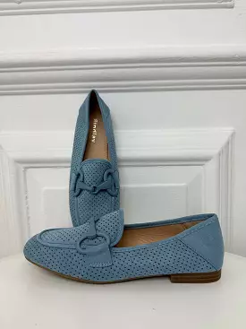 Faux Suede Snaffle Loafers - Sky