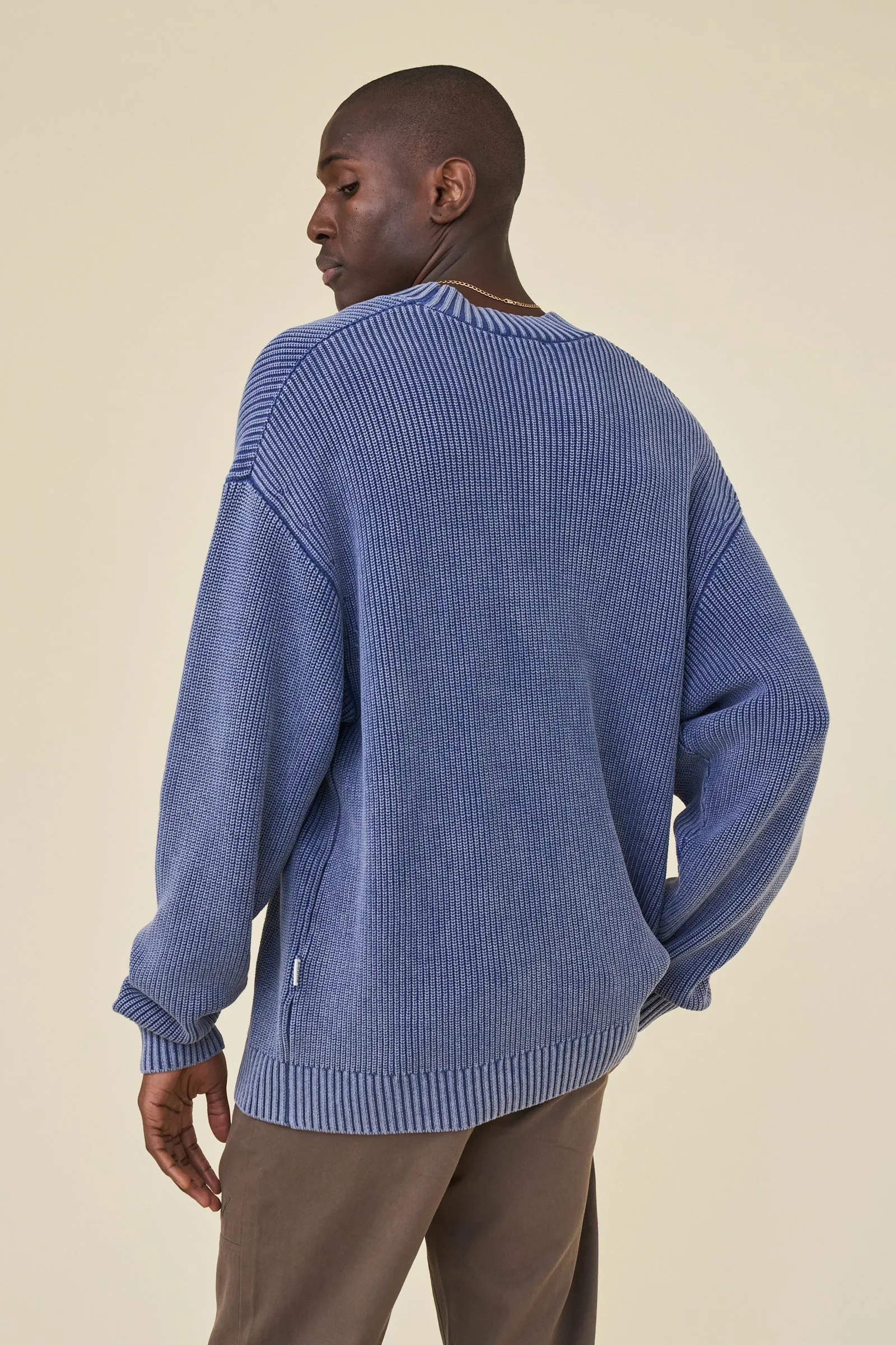 FISHERMAN RIBBED KNIT SWEATER - ACID WASHED NAVY