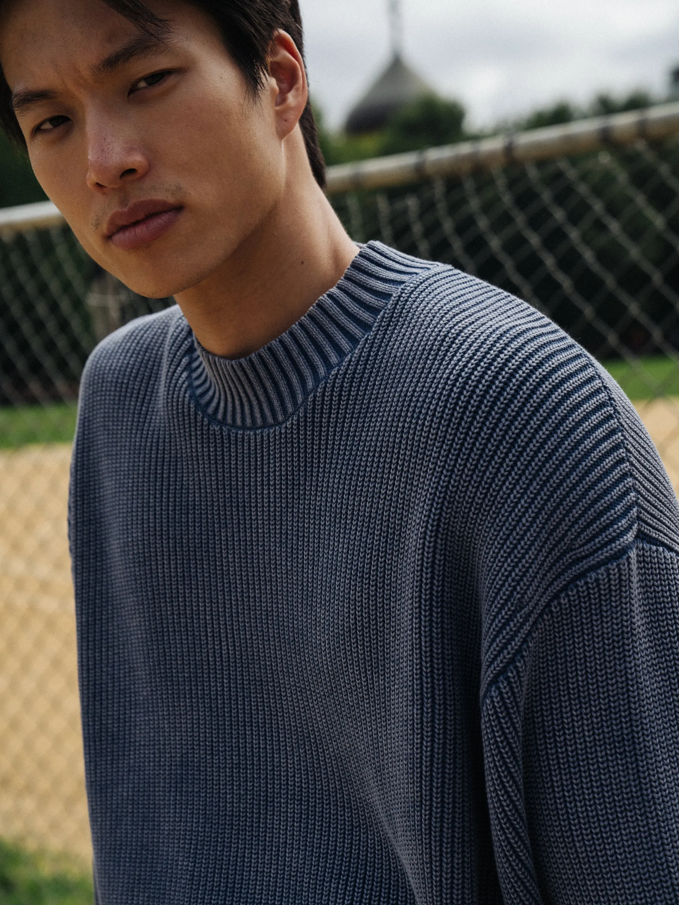 FISHERMAN RIBBED KNIT SWEATER - ACID WASHED NAVY