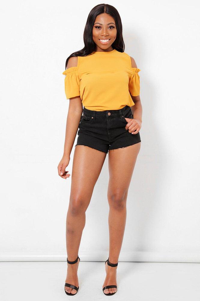 Frayed Hem Black Denim Shorts