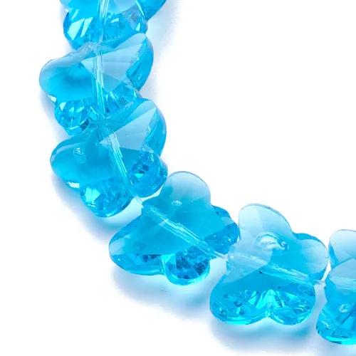 Glass Beads, Butterfly, Faceted, Transparent, Deep Sky Blue, 10mm