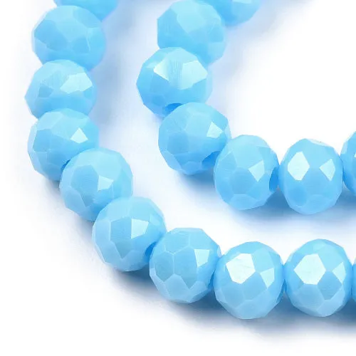 Glass Beads, Electroplated, Rondelle, Faceted, Pearl Luster, Deep Sky Blue, 8mm