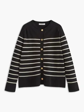 Golden Button Striped Cozy Cardigan