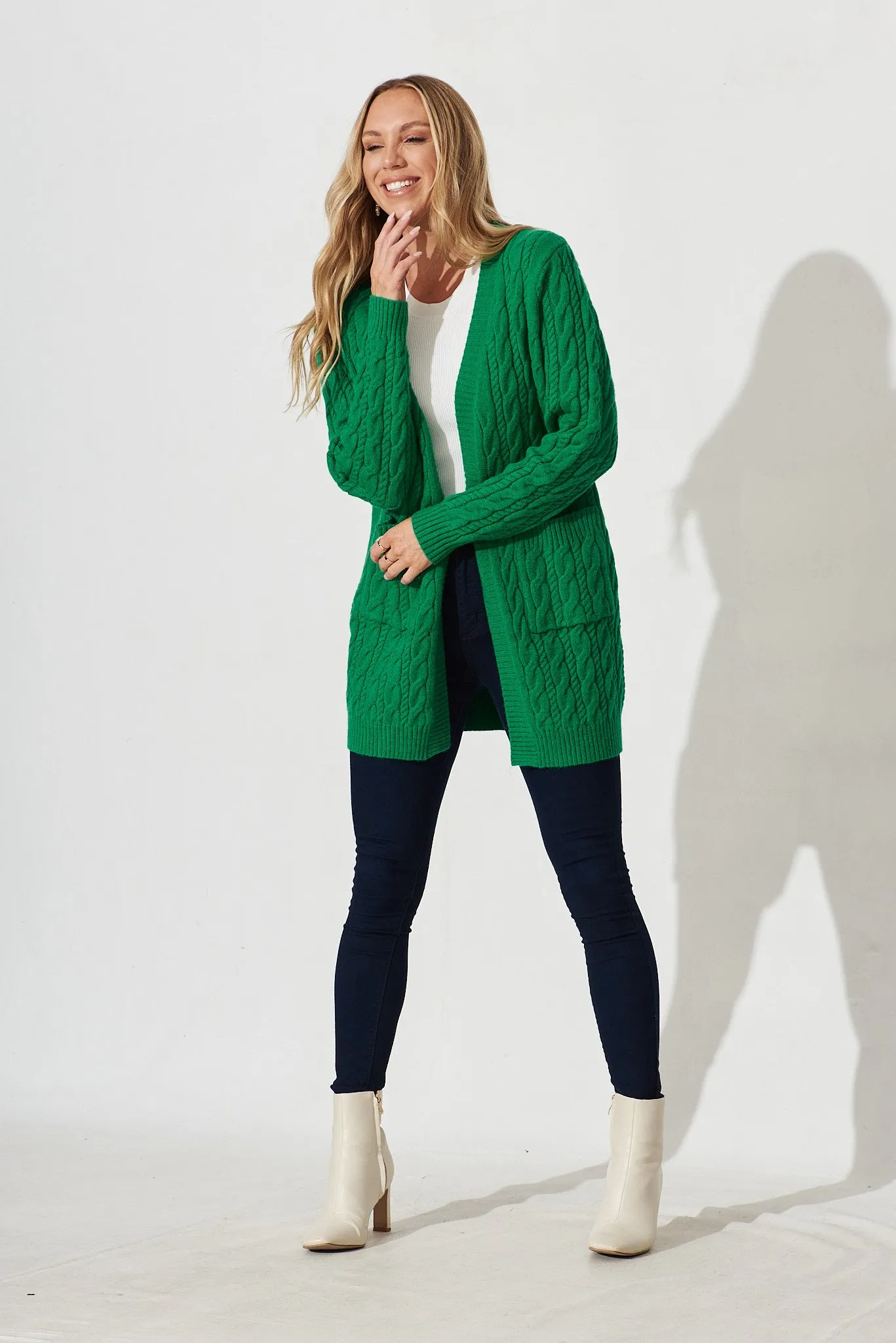 Goldington Knit Cardigan In Green Wool Blend