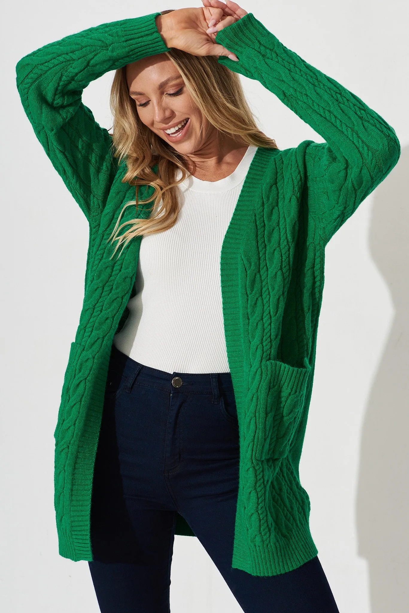 Goldington Knit Cardigan In Green Wool Blend