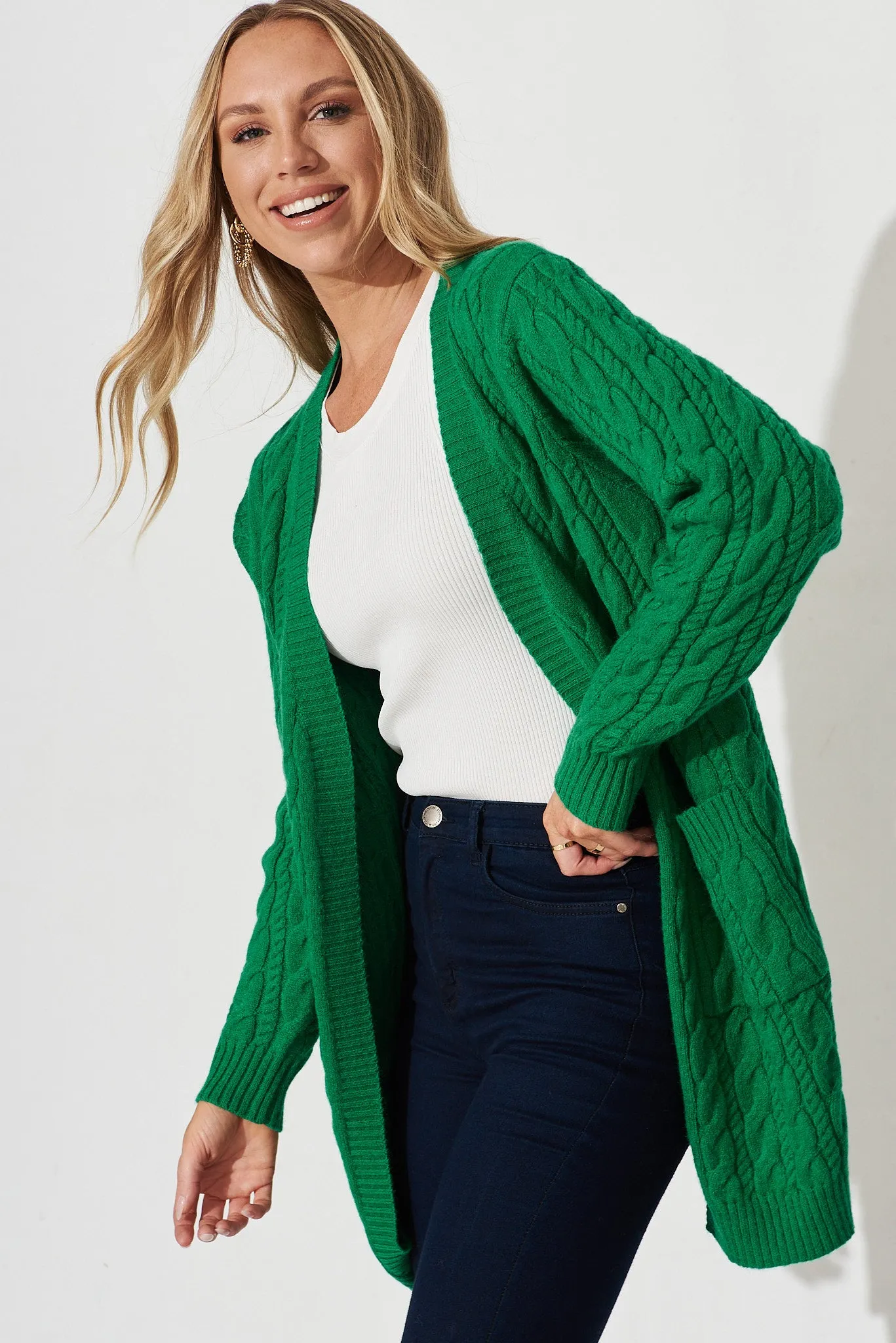 Goldington Knit Cardigan In Green Wool Blend