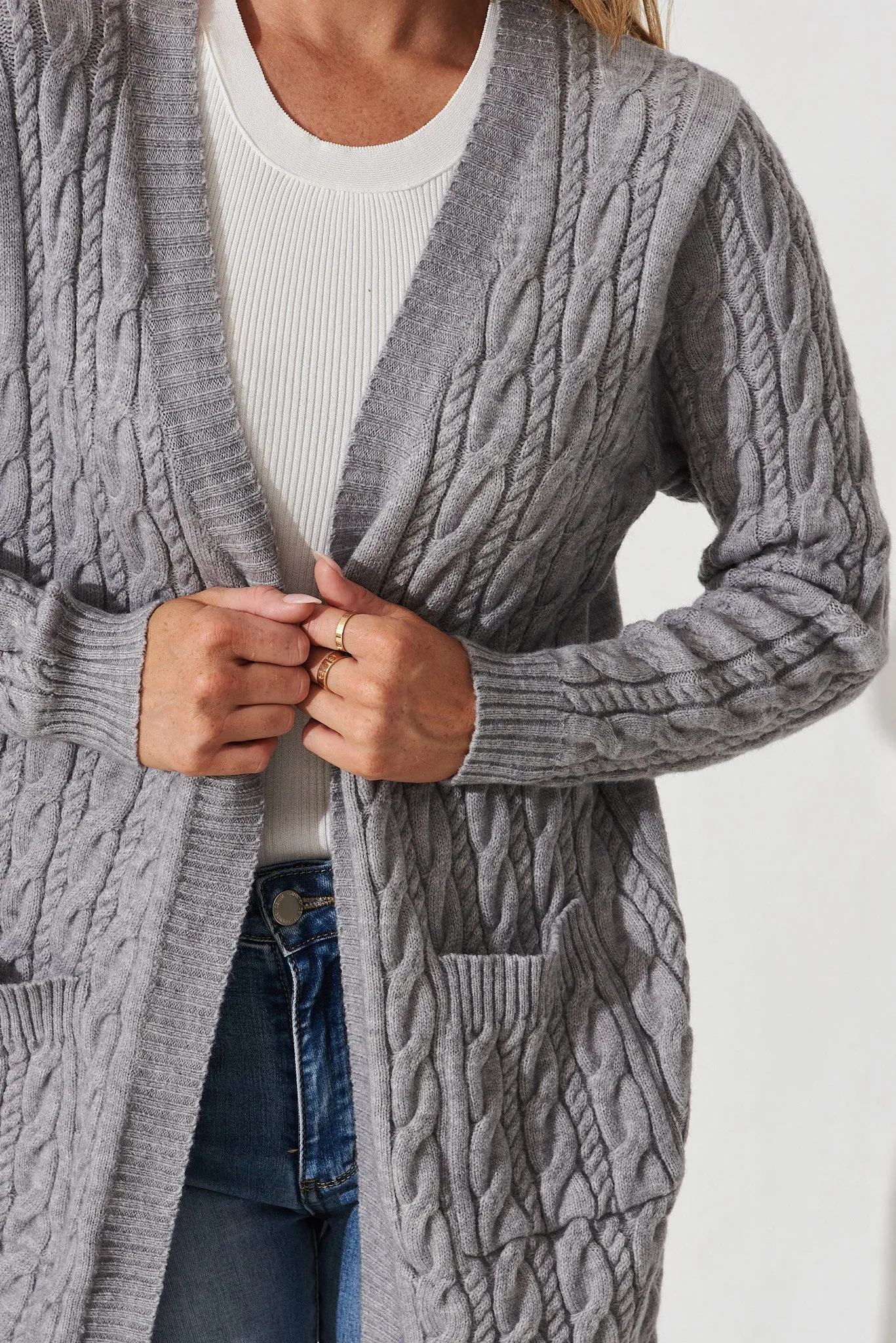 Goldington Knit Cardigan In Grey Wool Blend