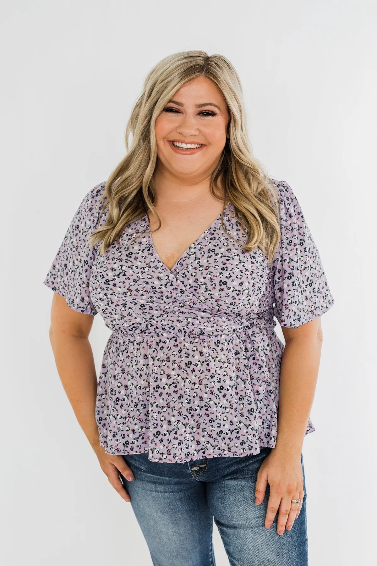 Grace Finds Me Floral Wrap Blouse- Lavender