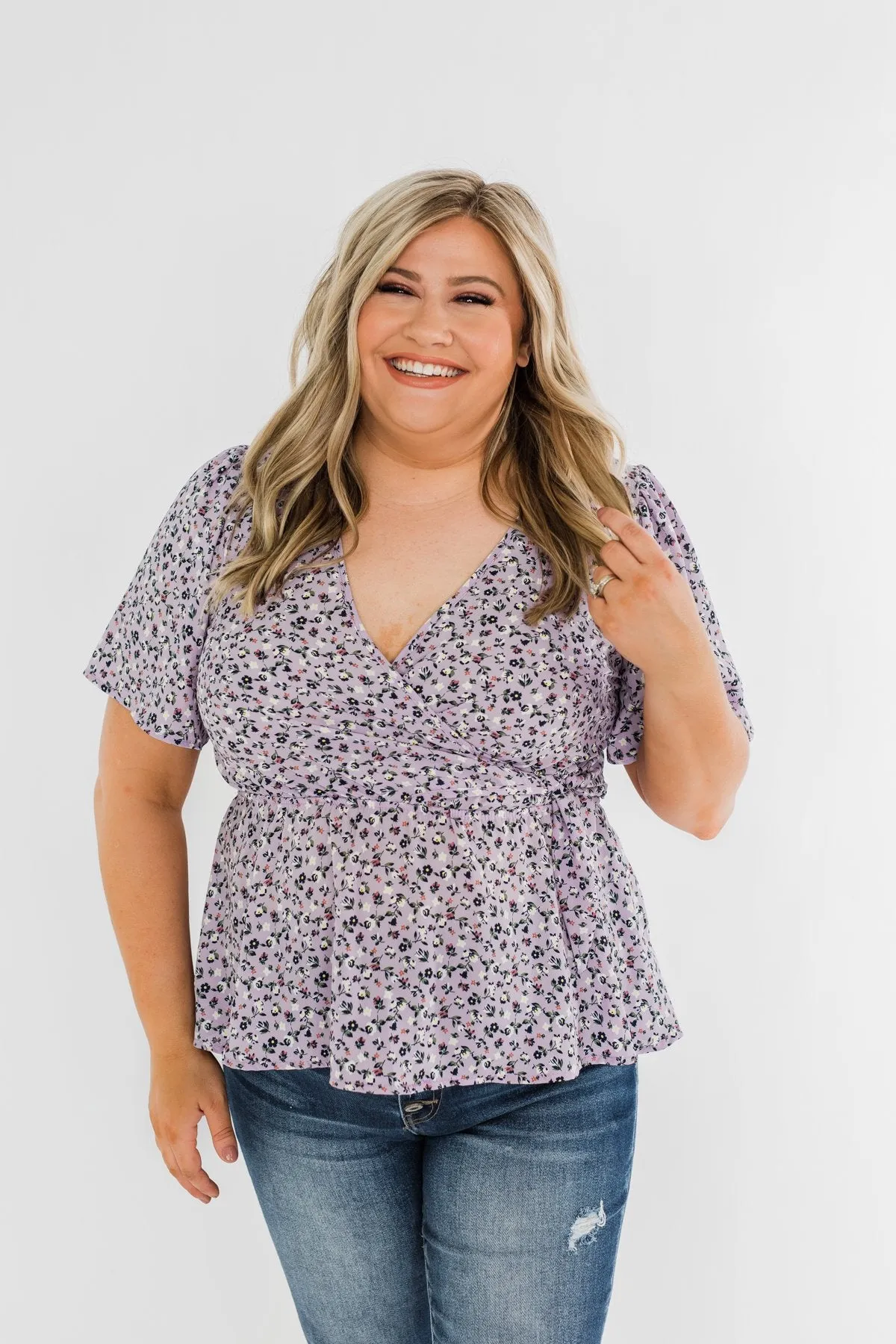 Grace Finds Me Floral Wrap Blouse- Lavender