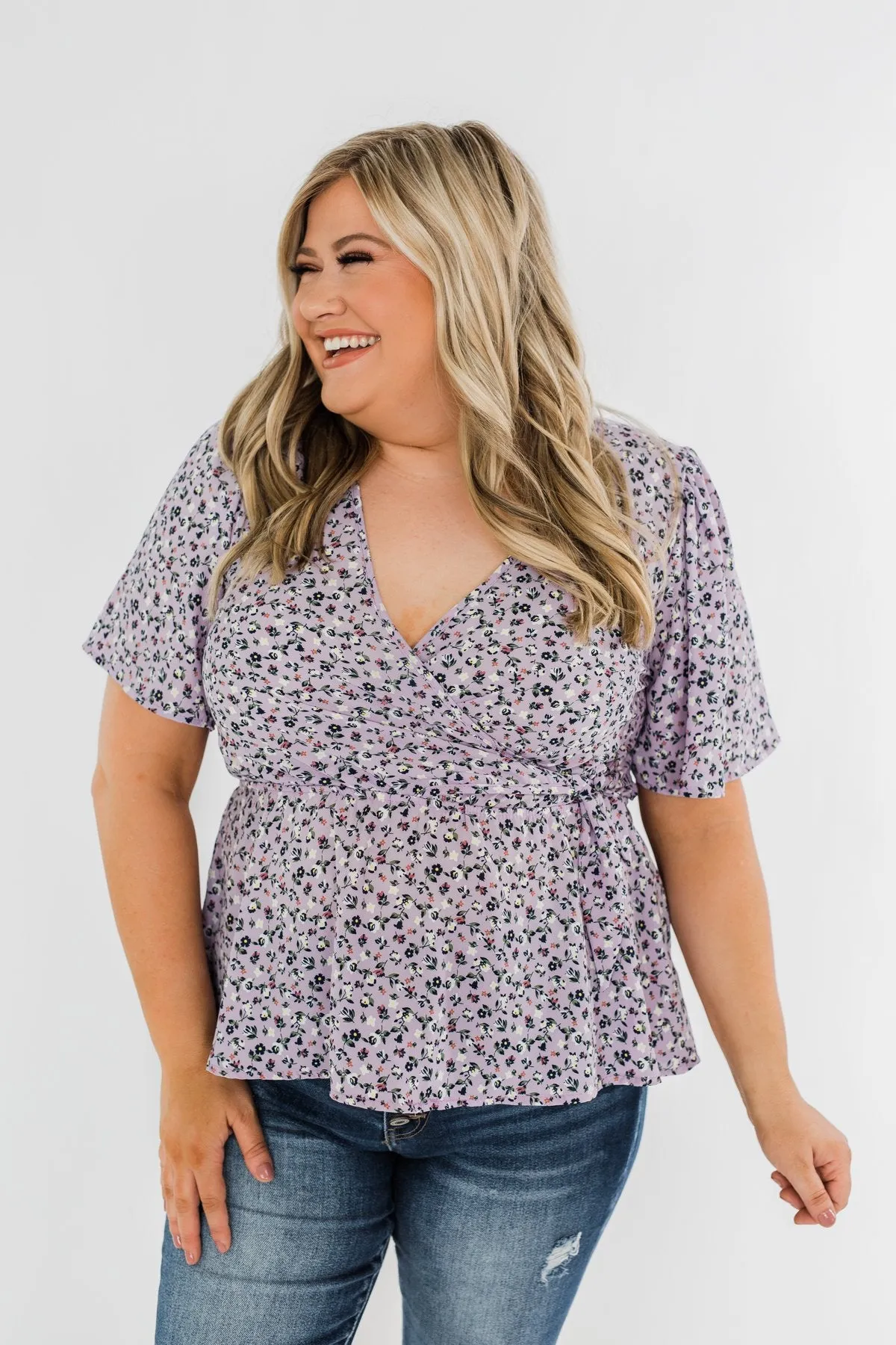 Grace Finds Me Floral Wrap Blouse- Lavender