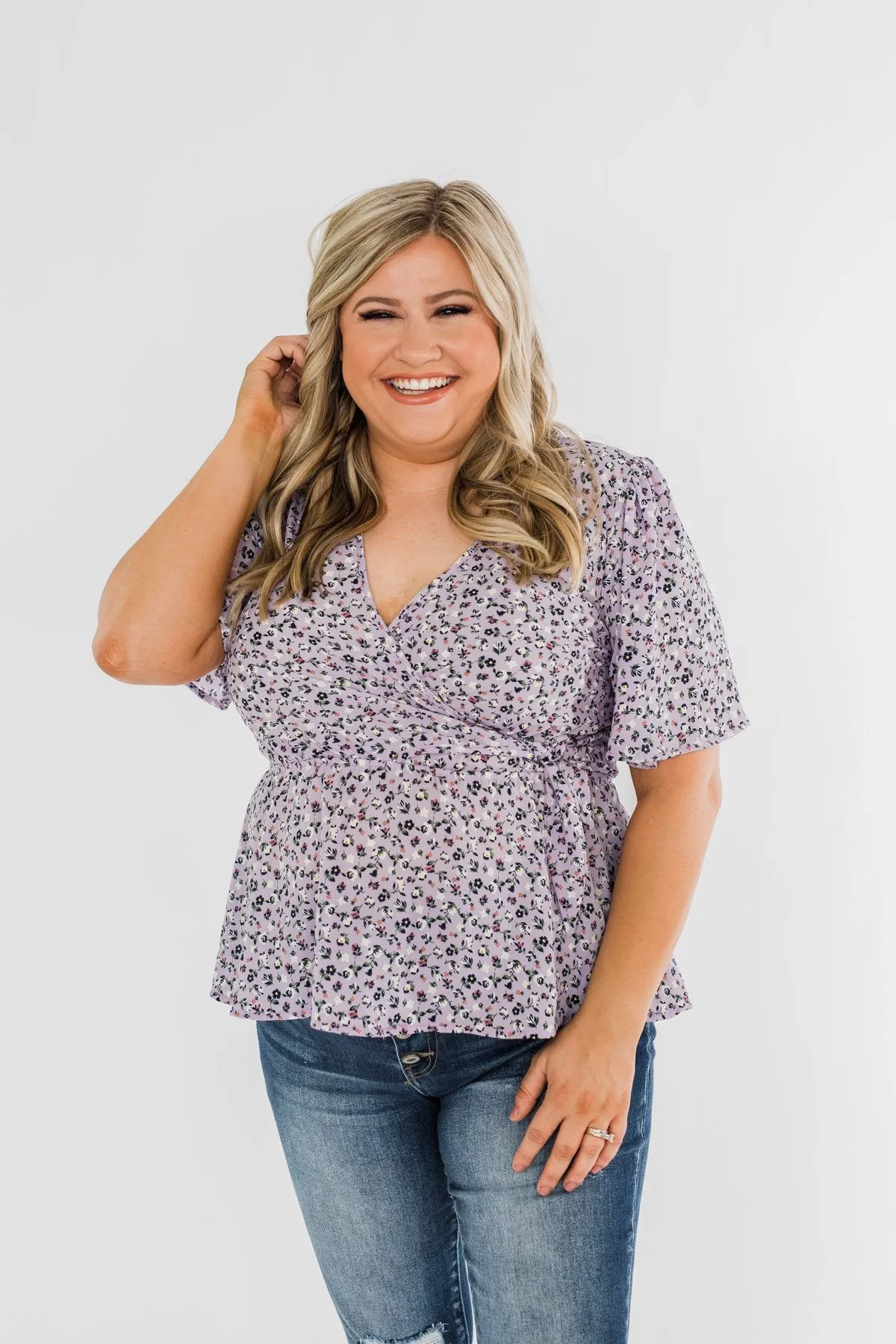 Grace Finds Me Floral Wrap Blouse- Lavender