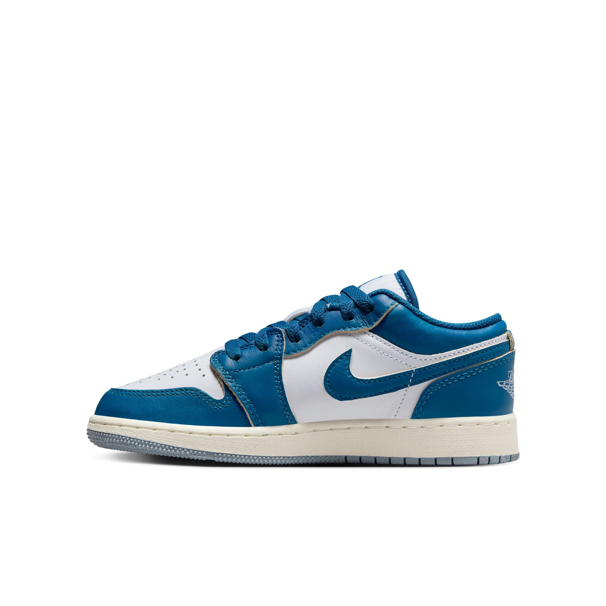 Grade School Air Jordan 1 Low SE GS White/Industrial Blue-Blue Grey-Sail FN9137-141