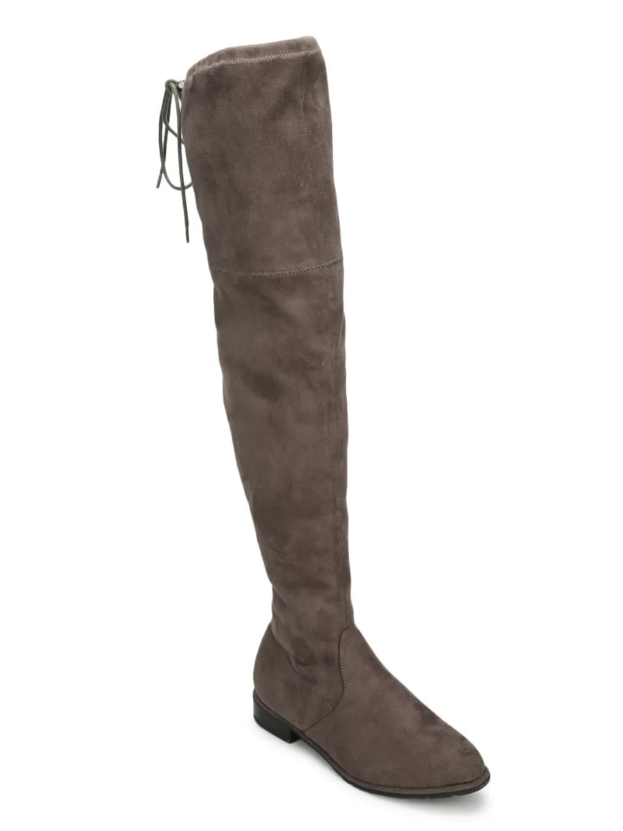 Grey Micrco High Knee Flat Boots