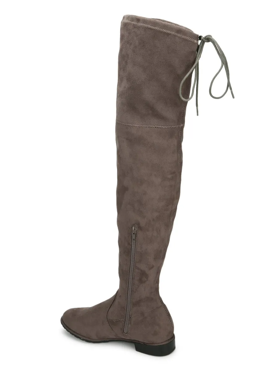 Grey Micrco High Knee Flat Boots