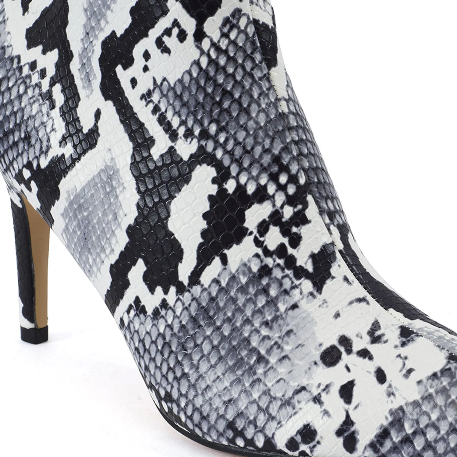 Grey Snake Stiletto Low Heel Ankle Boots