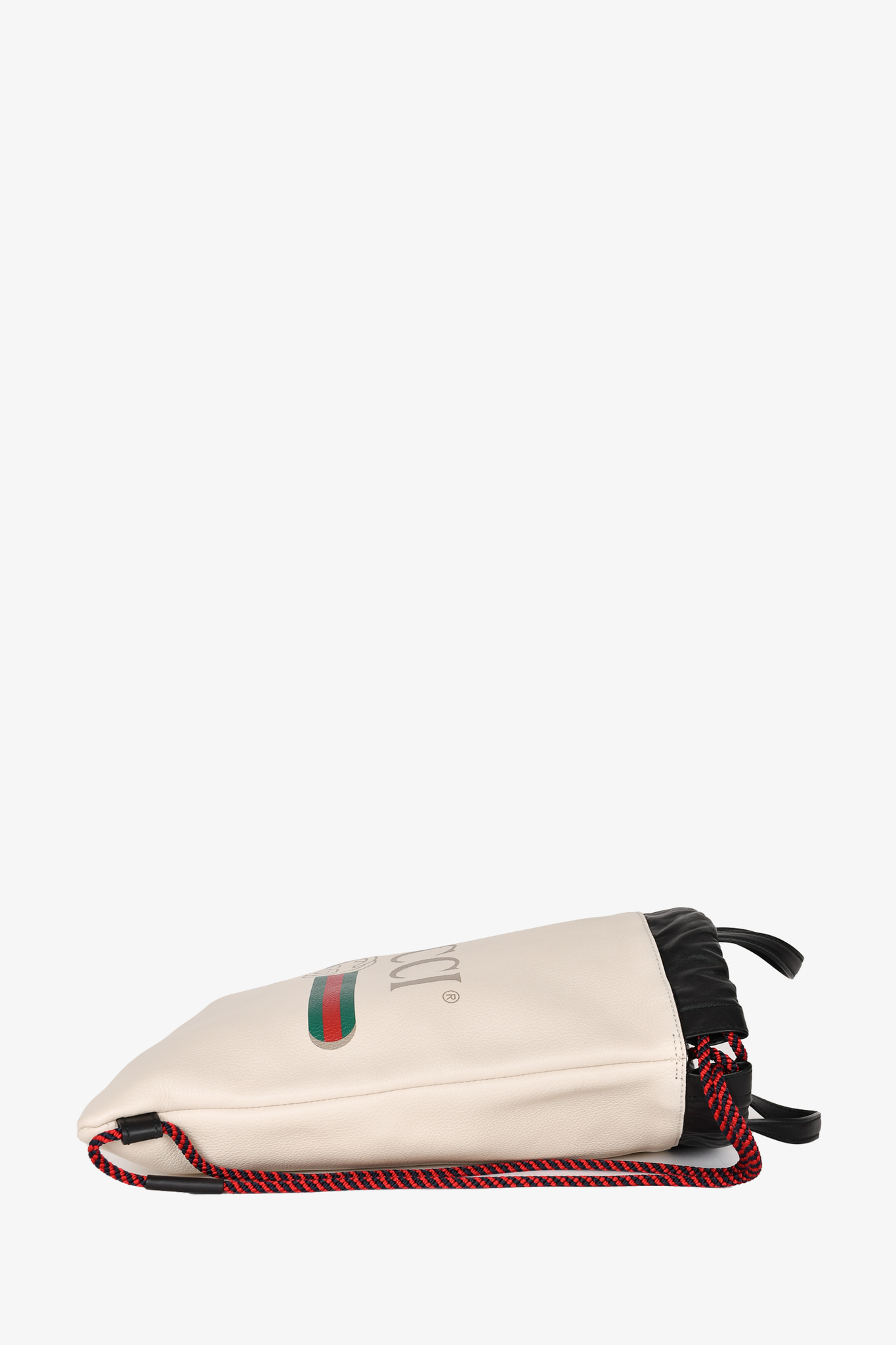 Gucci White Leather Logo Small Drawstring Backpack