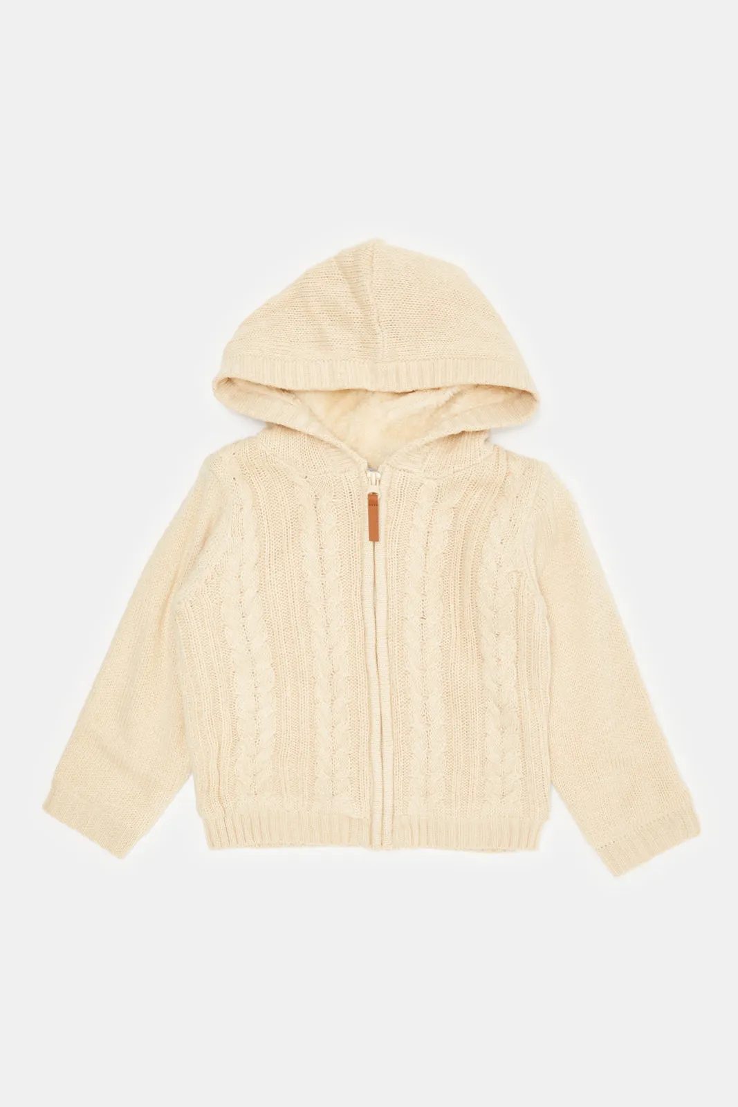 Infant Boys Cream Hooded Sherpa Cardigan