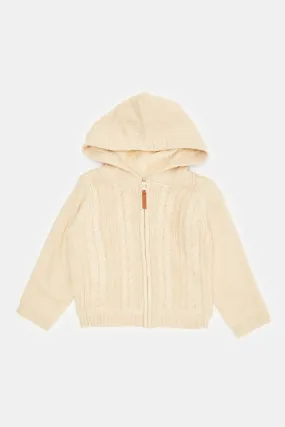 Infant Boys Cream Hooded Sherpa Cardigan