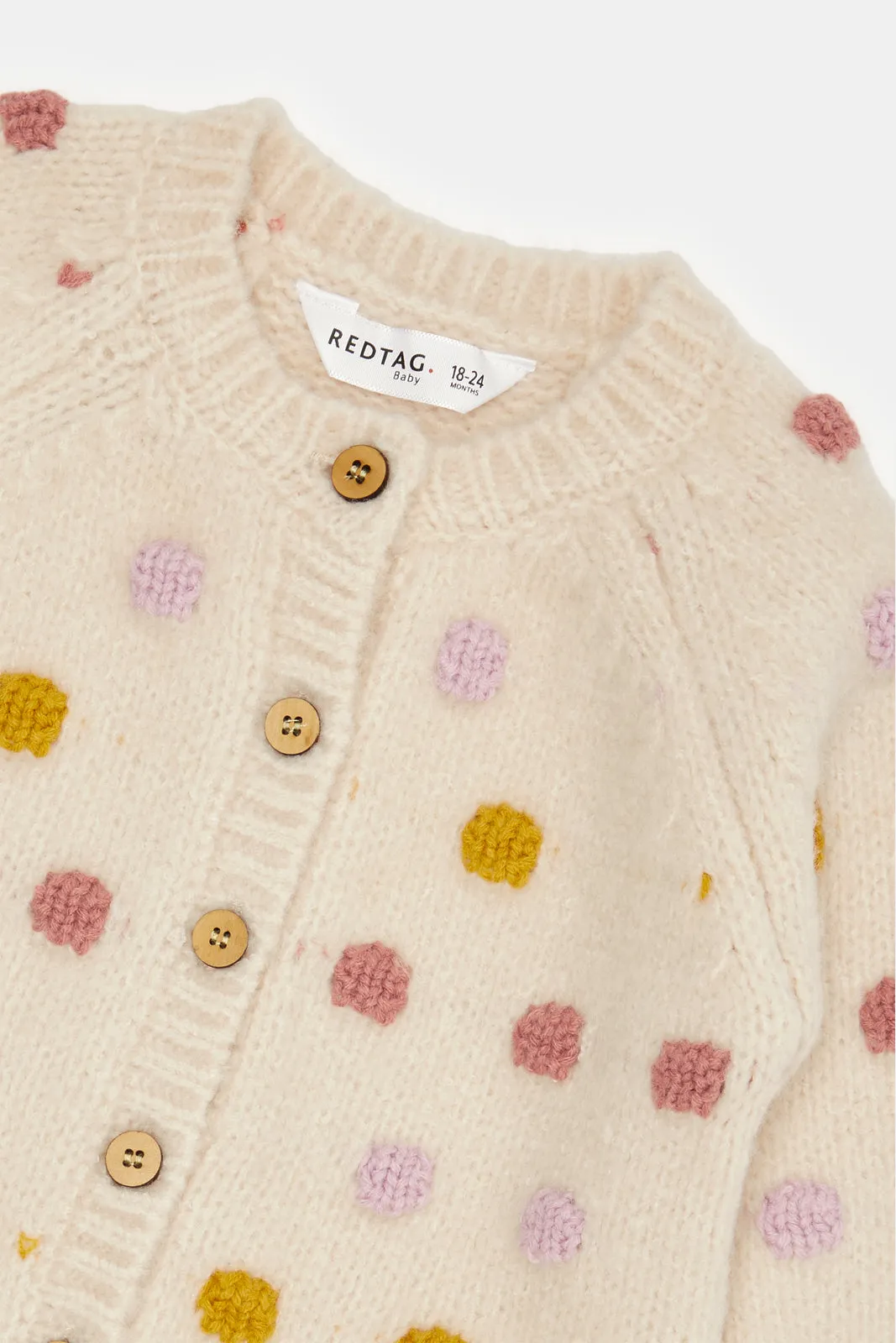 Infant Girls Ivory Popcorn Embroidered Cardigan