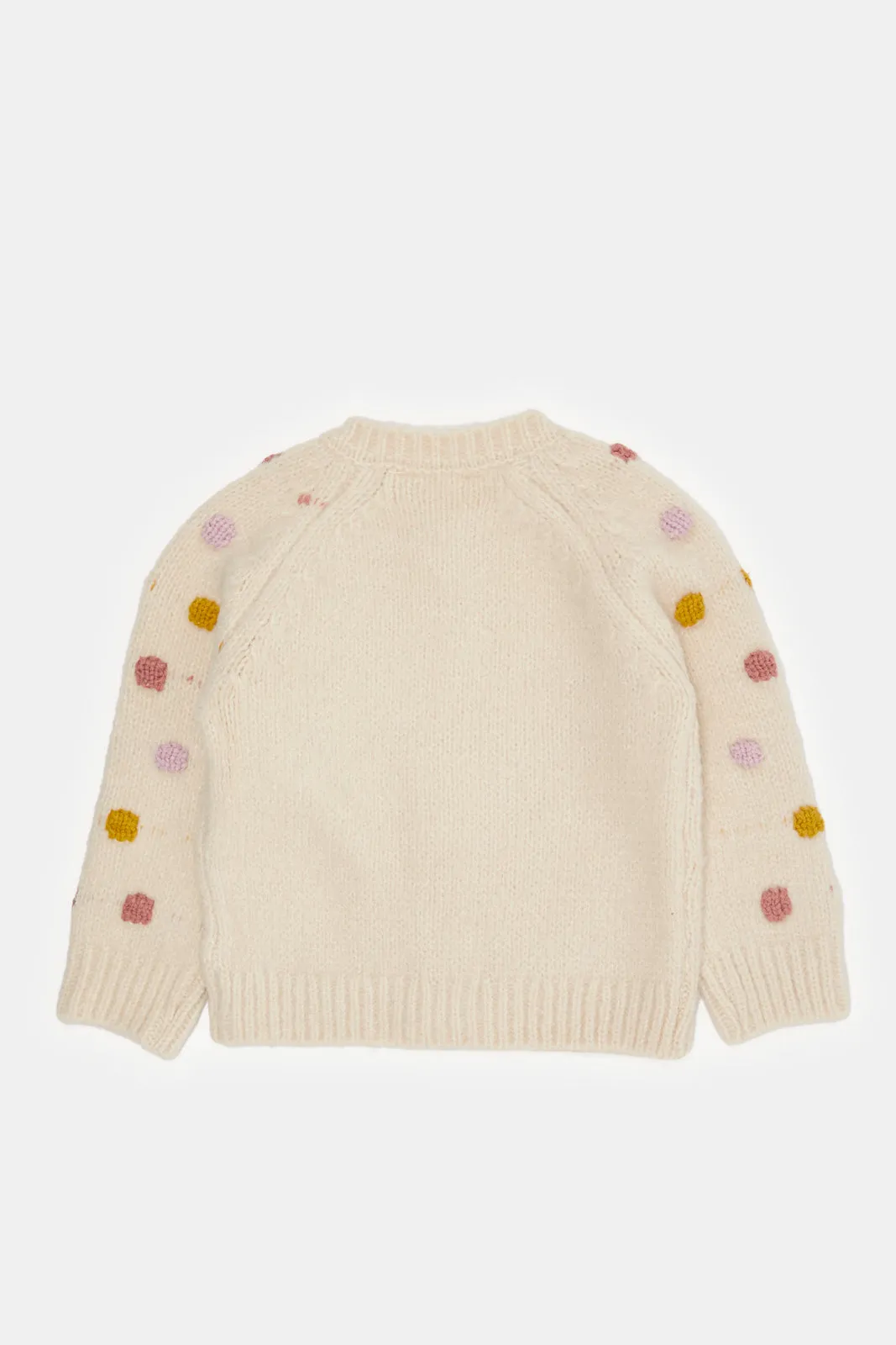 Infant Girls Ivory Popcorn Embroidered Cardigan