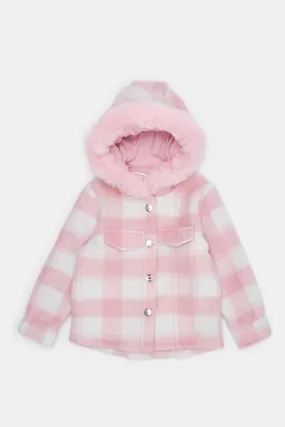 Infant Girls Pink Checked Hooded Jacket