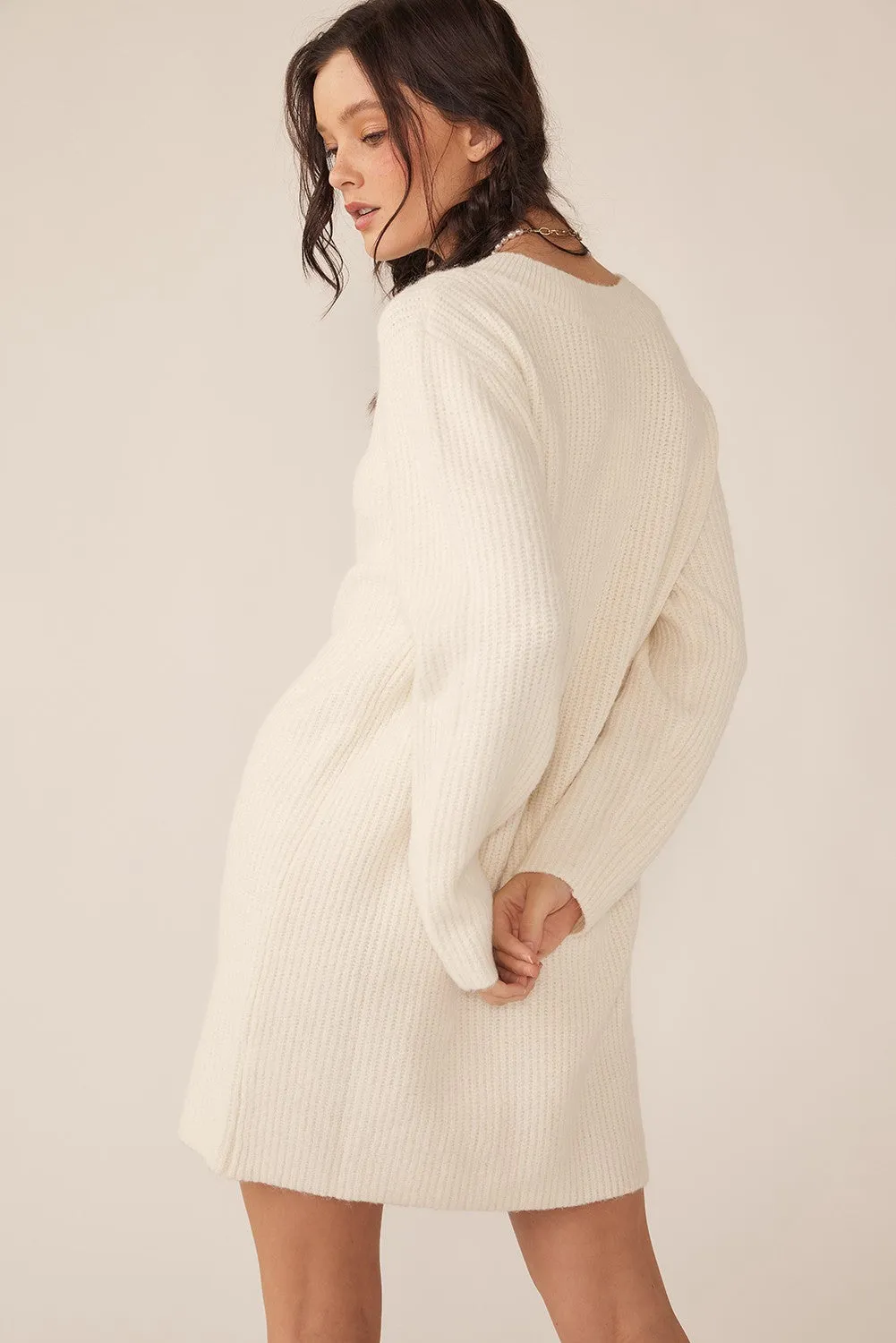 Ivory V-Neck Oversized Sweater Dress