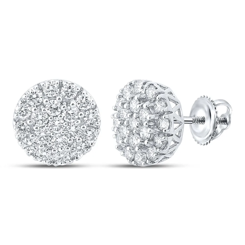 Keene Jewelers 10kt White Gold Mens Round Diamond Cluster Earrings 1-5/8 Cttw