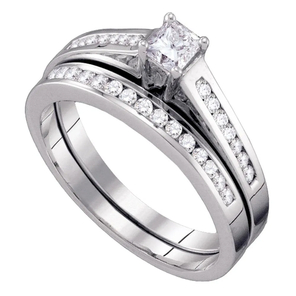 Keene Jewelers 10kt White Gold Princess Diamond Bridal Wedding Ring Band Set 1/2 Cttw Size 5