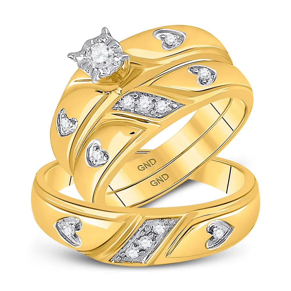 Keene Jewelers 10kt Yellow Gold His Hers Round Diamond Solitaire Matching Wedding Set 1/5 Cttw