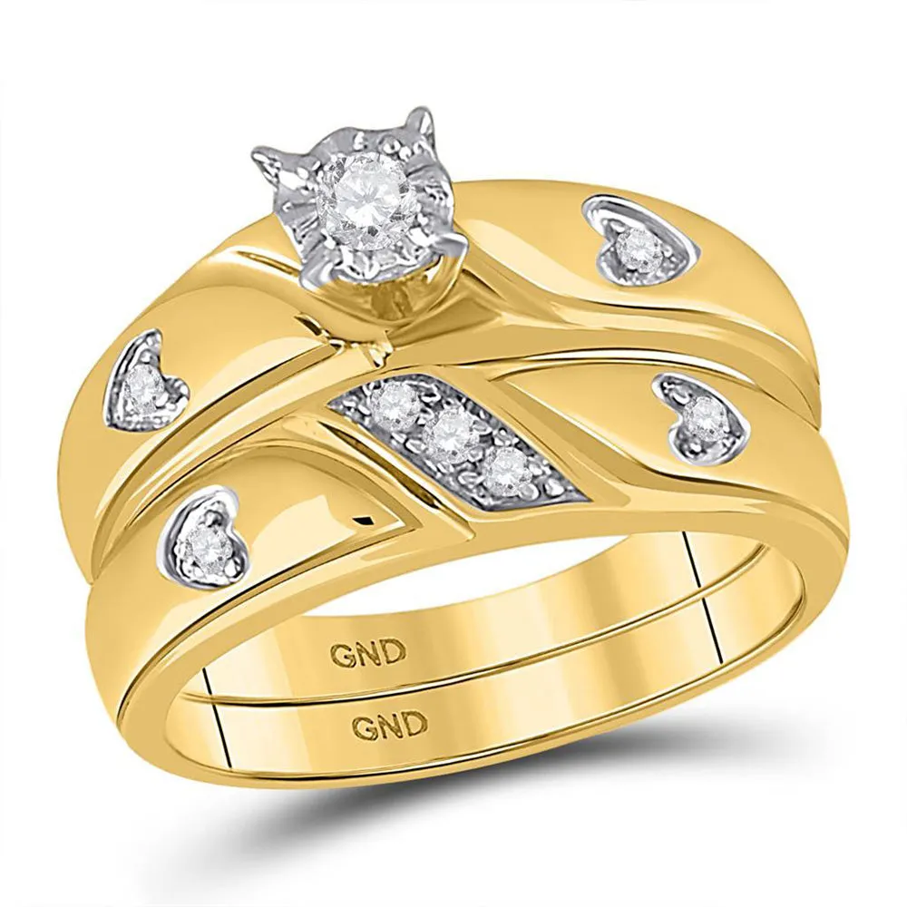 Keene Jewelers 10kt Yellow Gold His Hers Round Diamond Solitaire Matching Wedding Set 1/5 Cttw