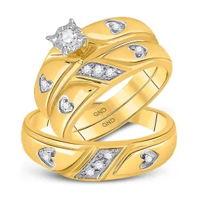 Keene Jewelers 10kt Yellow Gold His Hers Round Diamond Solitaire Matching Wedding Set 1/5 Cttw