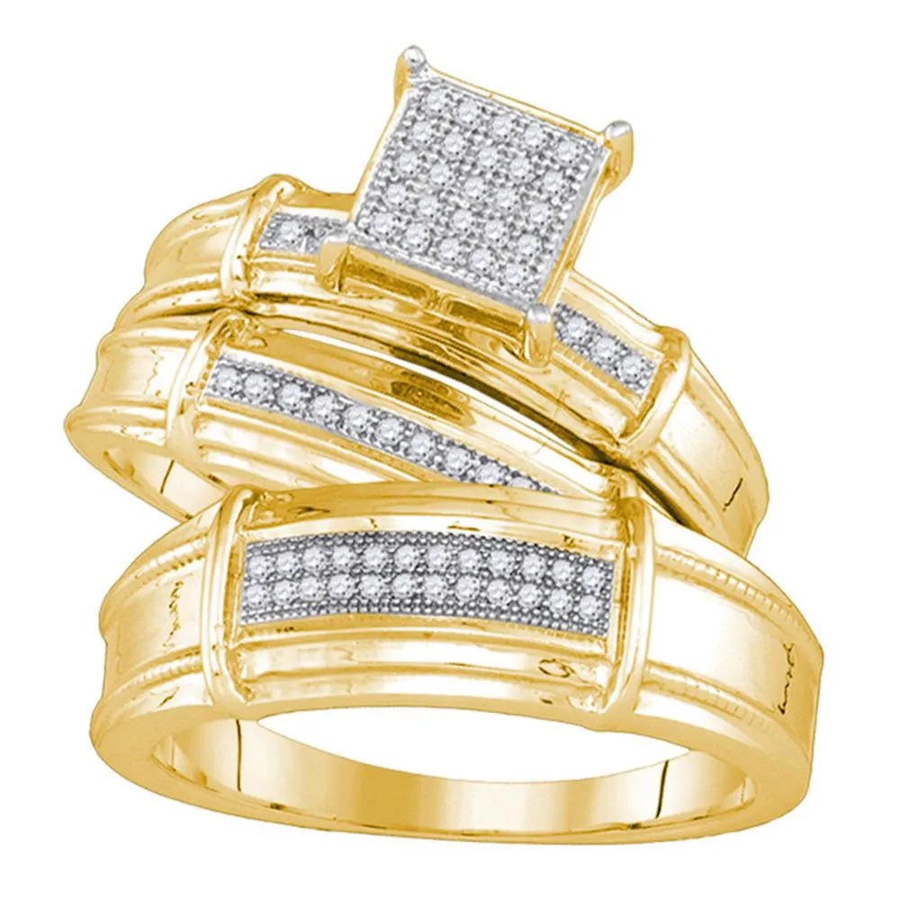 Keene Jewelers 10kt Yellow Gold His Hers Round Diamond Square Matching Wedding Set 1/5 Cttw