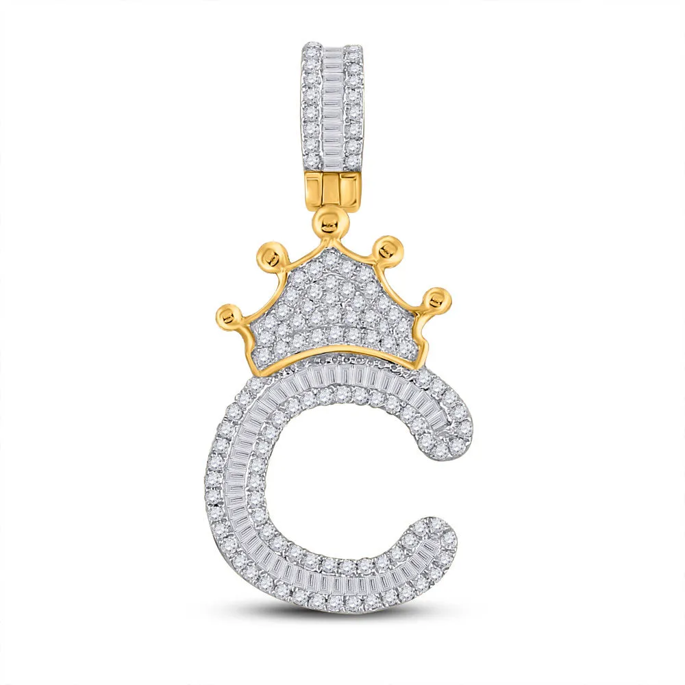 Keene Jewelers 10kt Yellow Gold Mens Round Diamond Crown C Letter Charm Pendant 5/8 Cttw