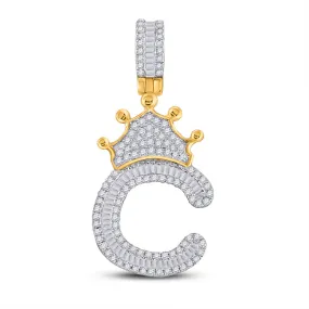 Keene Jewelers 10kt Yellow Gold Mens Round Diamond Crown C Letter Charm Pendant 5/8 Cttw