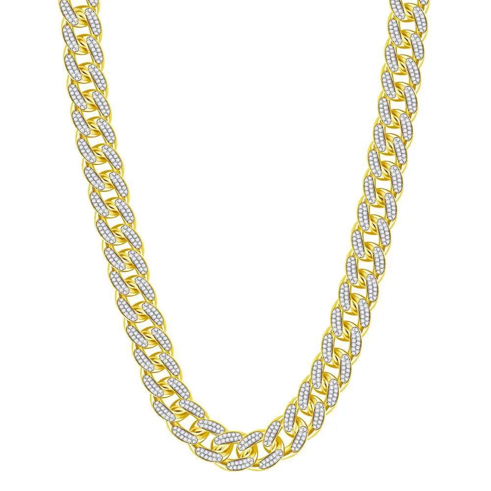 Keene Jewelers 10kt Yellow Gold Mens Round Diamond Cuban Link Chain Necklace 13-1/5 Cttw