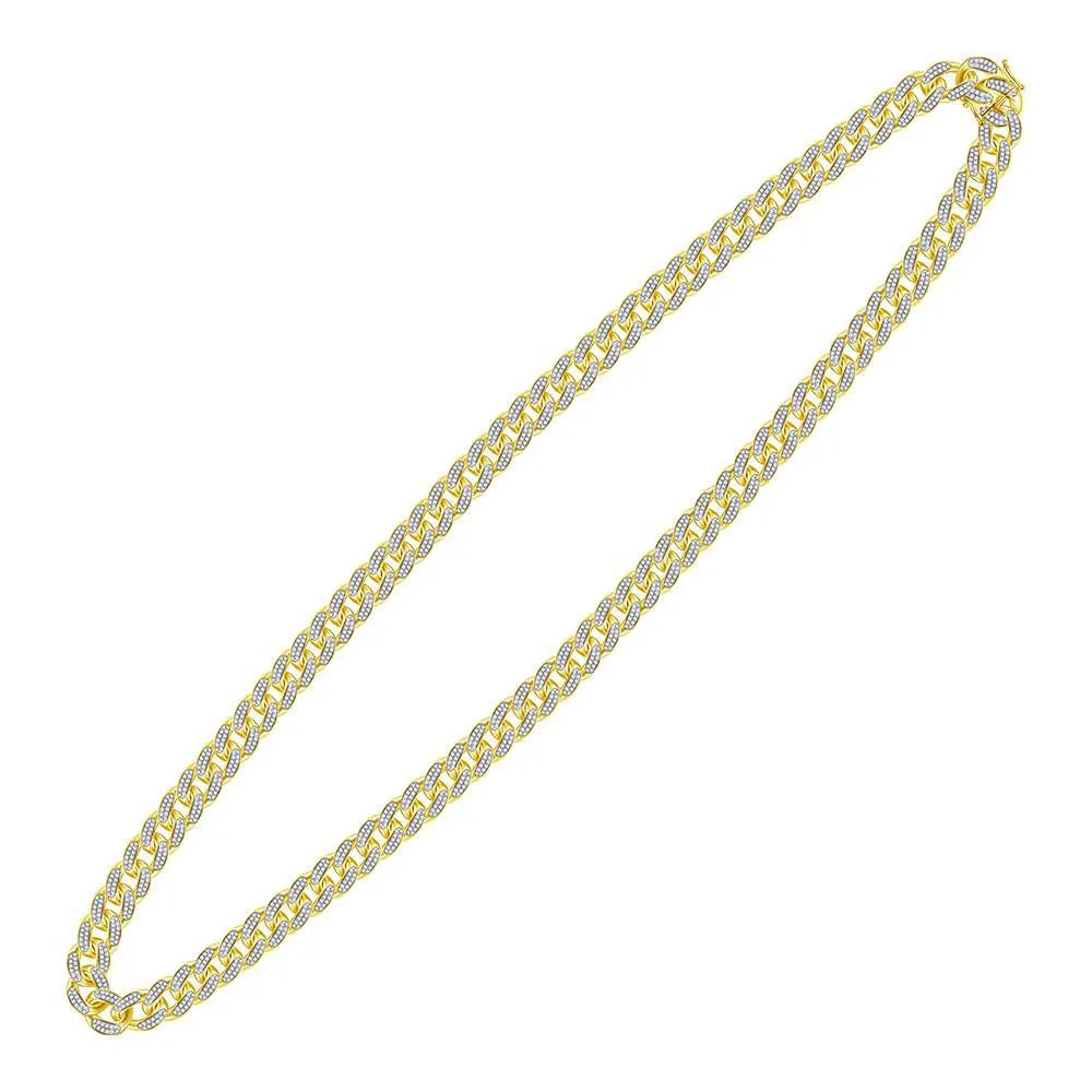 Keene Jewelers 10kt Yellow Gold Mens Round Diamond Cuban Link Chain Necklace 13-1/5 Cttw