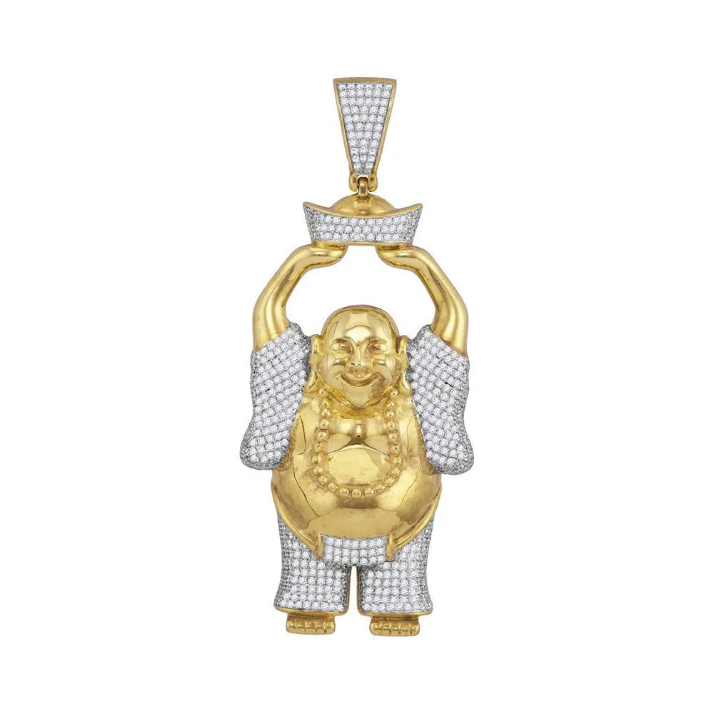 Keene Jewelers 10kt Yellow Gold Mens Round Diamond Fat Buddha Charm Pendant 1-5/8 Cttw