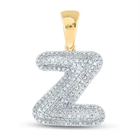 Keene Jewelers 10kt Yellow Gold Mens Round Diamond Initial Z Letter Charm Pendant 5/8 Cttw