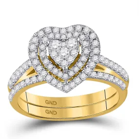 Keene Jewelers 10kt Yellow Gold Round Diamond Heart Bridal Wedding Ring Band Set 5/8 Cttw