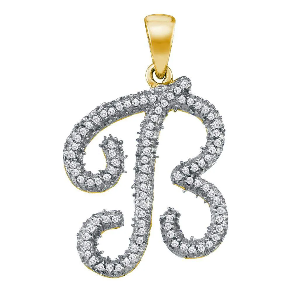 Keene Jewelers 10kt Yellow Gold Womens Round Diamond Initial B Letter Pendant 1/5 Cttw