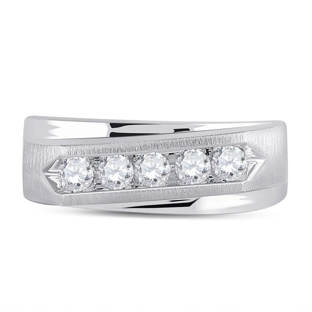 Keene Jewelers 14kt White Gold Mens Round Diamond 5-stone Wedding Ring 5/8 Cttw