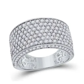 Keene Jewelers 14kt White Gold Mens Round Diamond Pave Band Ring 3-1/5 Cttw