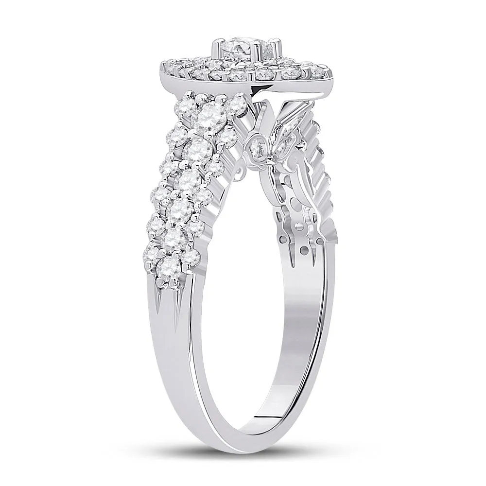 Keene Jewelers 14kt White Gold Round Diamond Halo Bridal Wedding Engagement Ring 1-1/5 Cttw