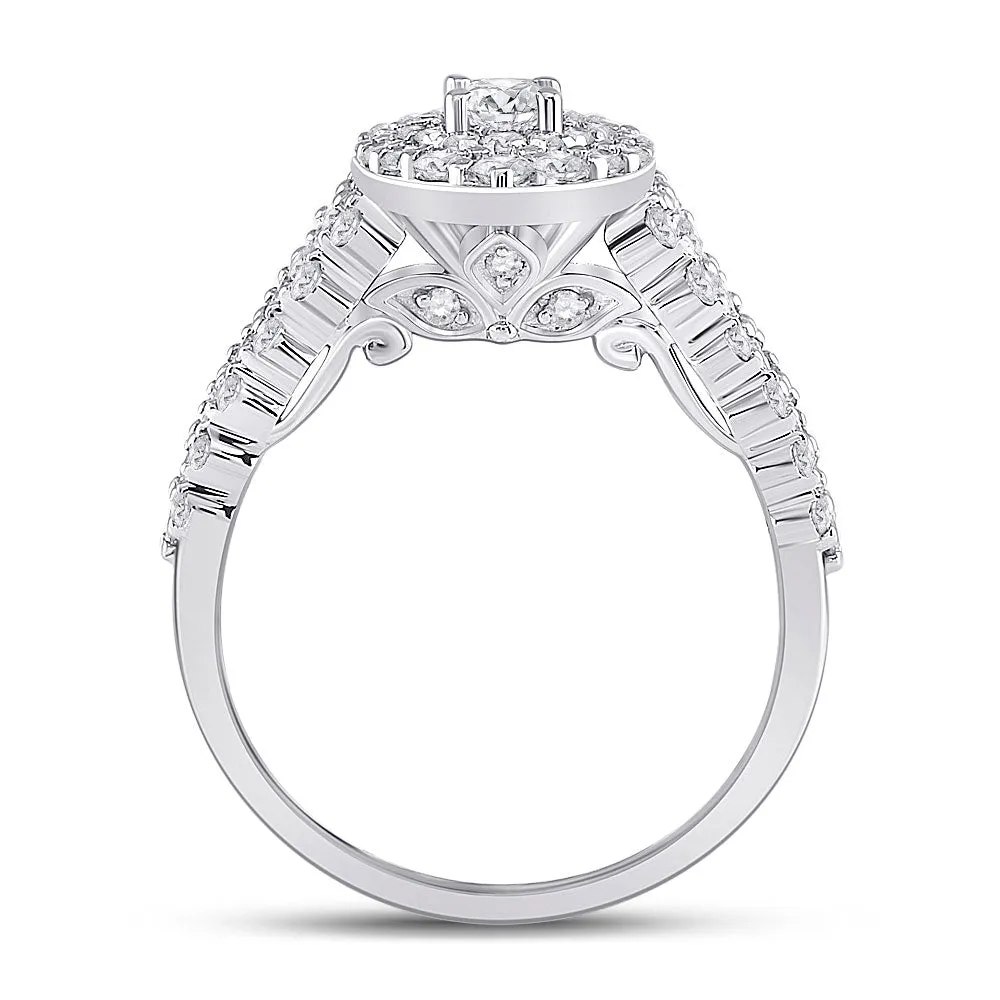 Keene Jewelers 14kt White Gold Round Diamond Halo Bridal Wedding Engagement Ring 1-1/5 Cttw