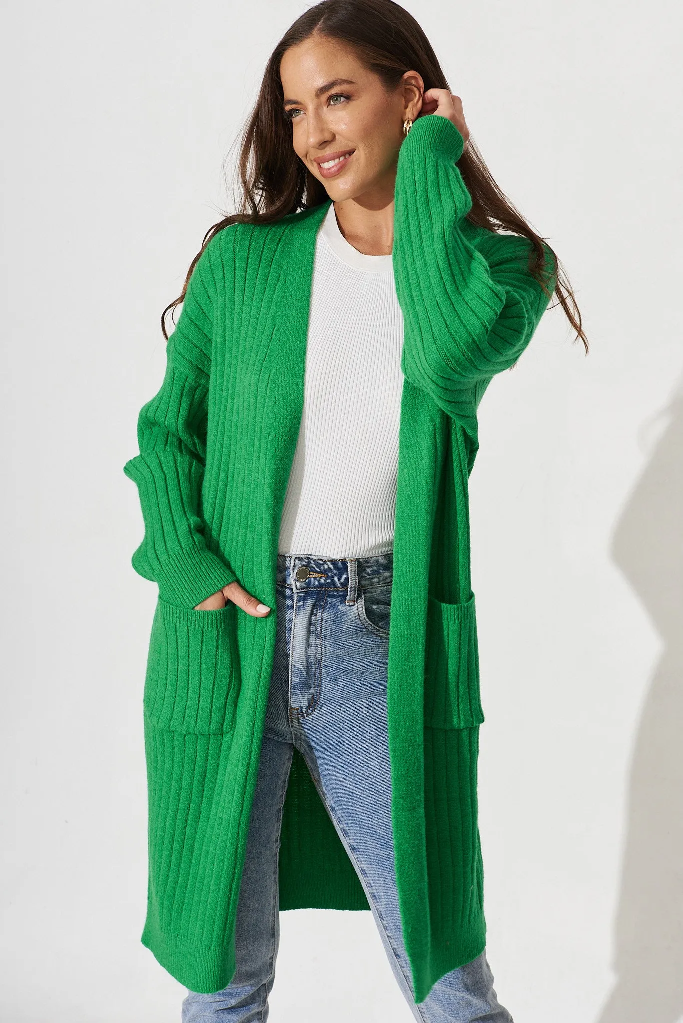 Kingsdene Knit Cardigan In Green Wool Blend