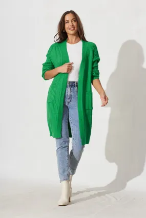 Kingsdene Knit Cardigan In Green Wool Blend