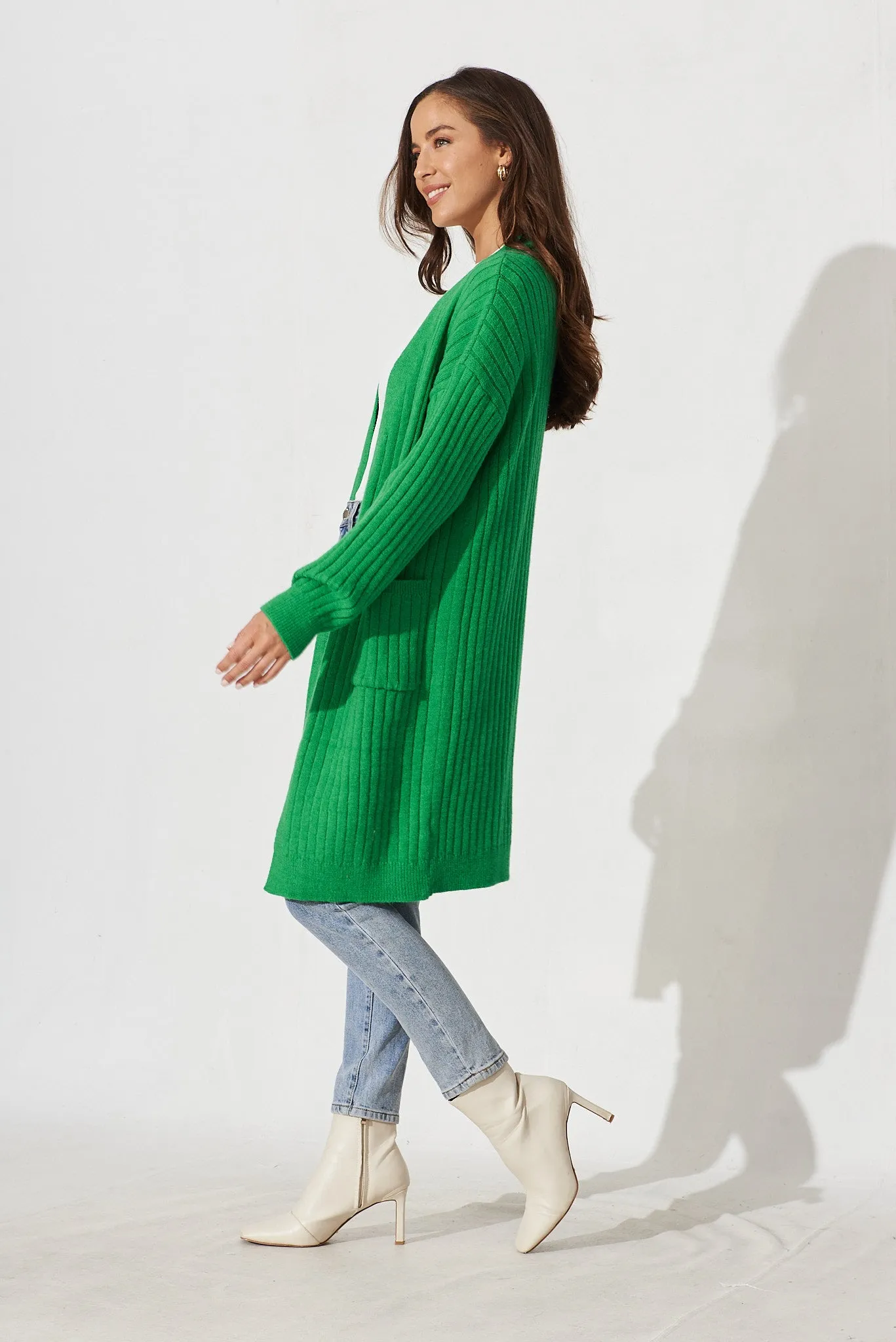 Kingsdene Knit Cardigan In Green Wool Blend