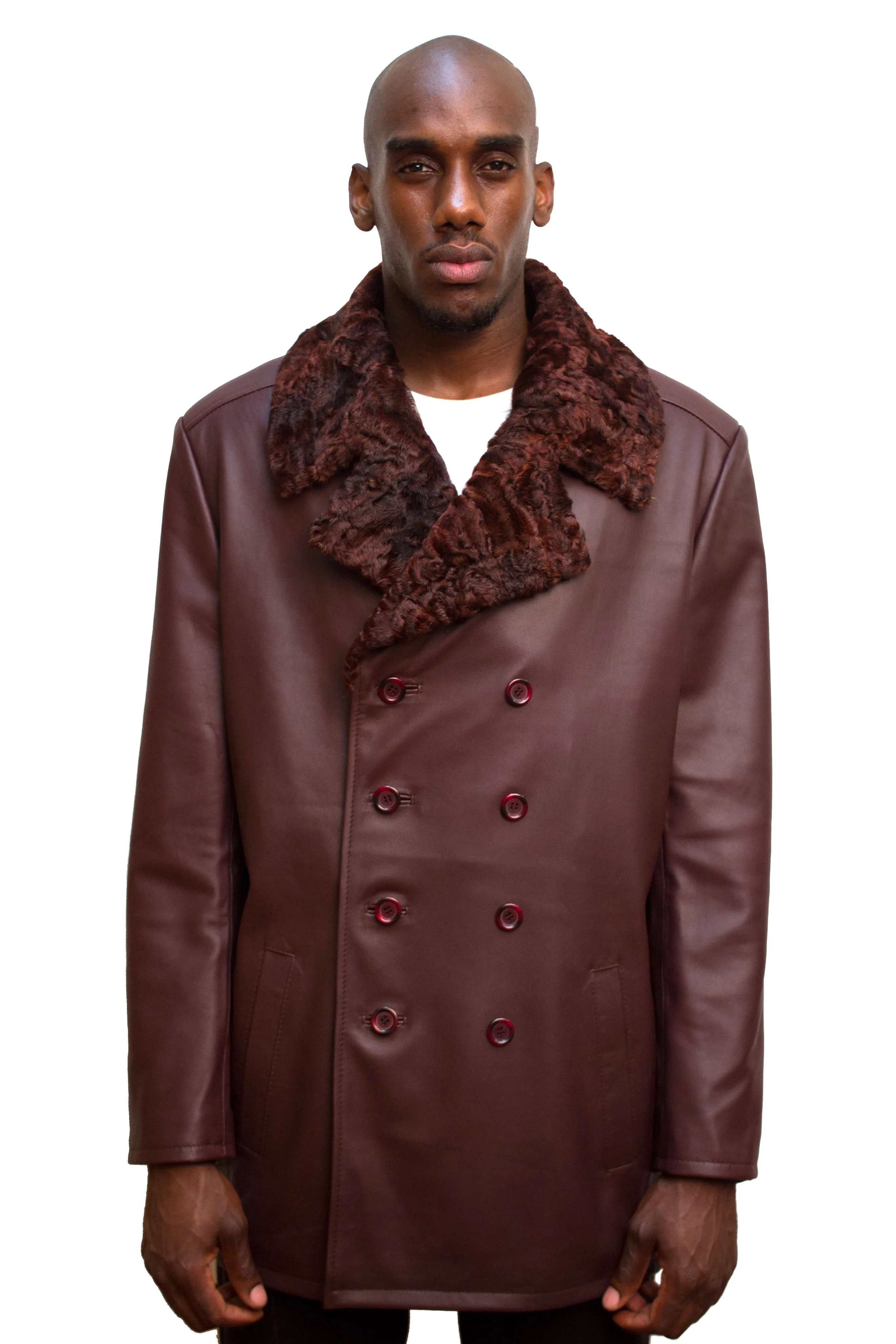 Lambskin Leather 7/8 Coat With Persian Lamb Collar Style #2090