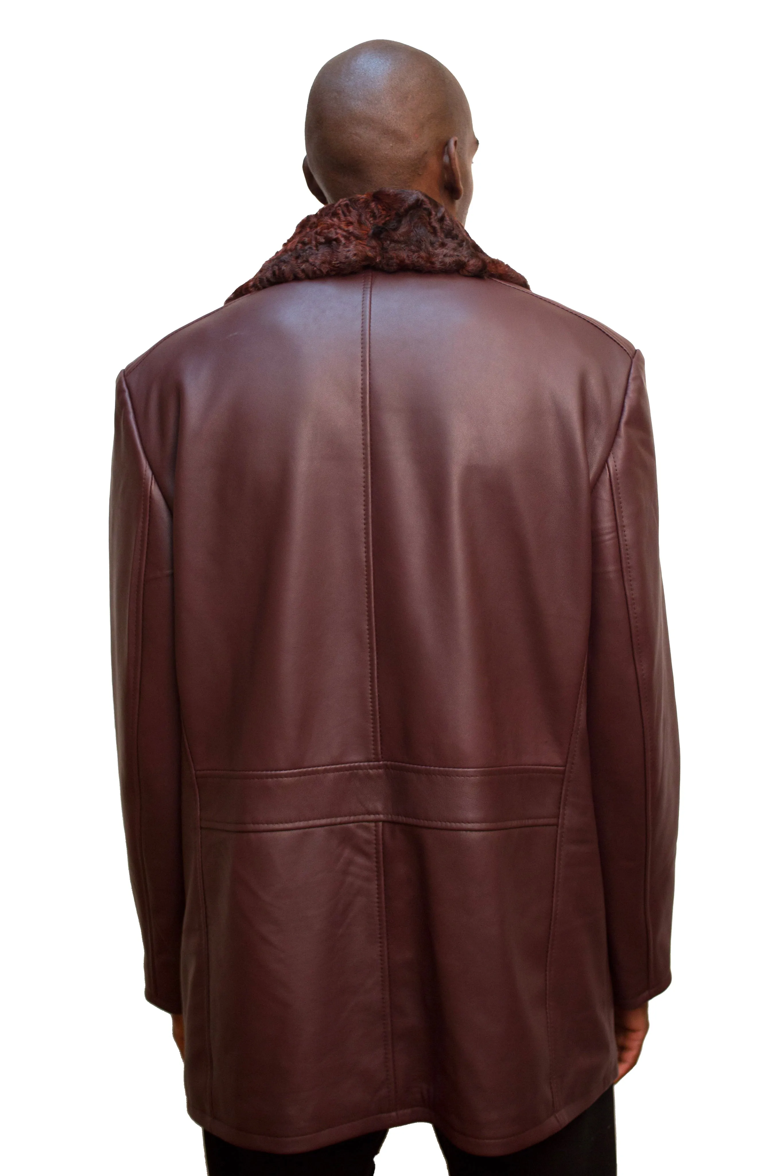 Lambskin Leather 7/8 Coat With Persian Lamb Collar Style #2090